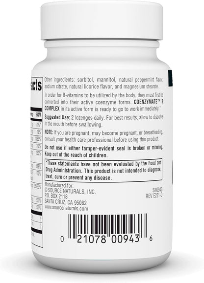Source Naturals Coenzymate B Complex - Peppermint Flavour Lozenges, 60 Count