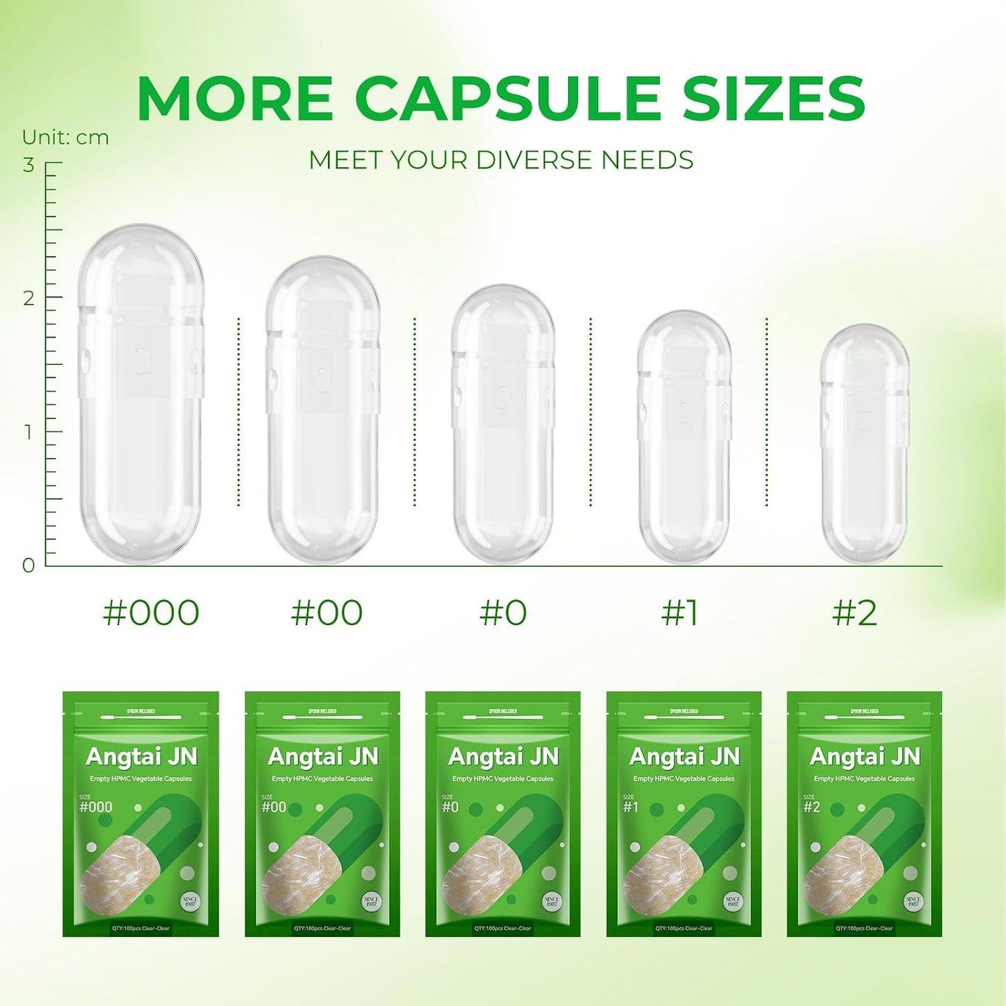 Angtai JN Empty Vegan Capsules Size 2 Plant Based Clear (500 Count) Gluten-Free, Non-GM, Halal Certified Capsule Filling Kit with 2 Spoons - görsel 9