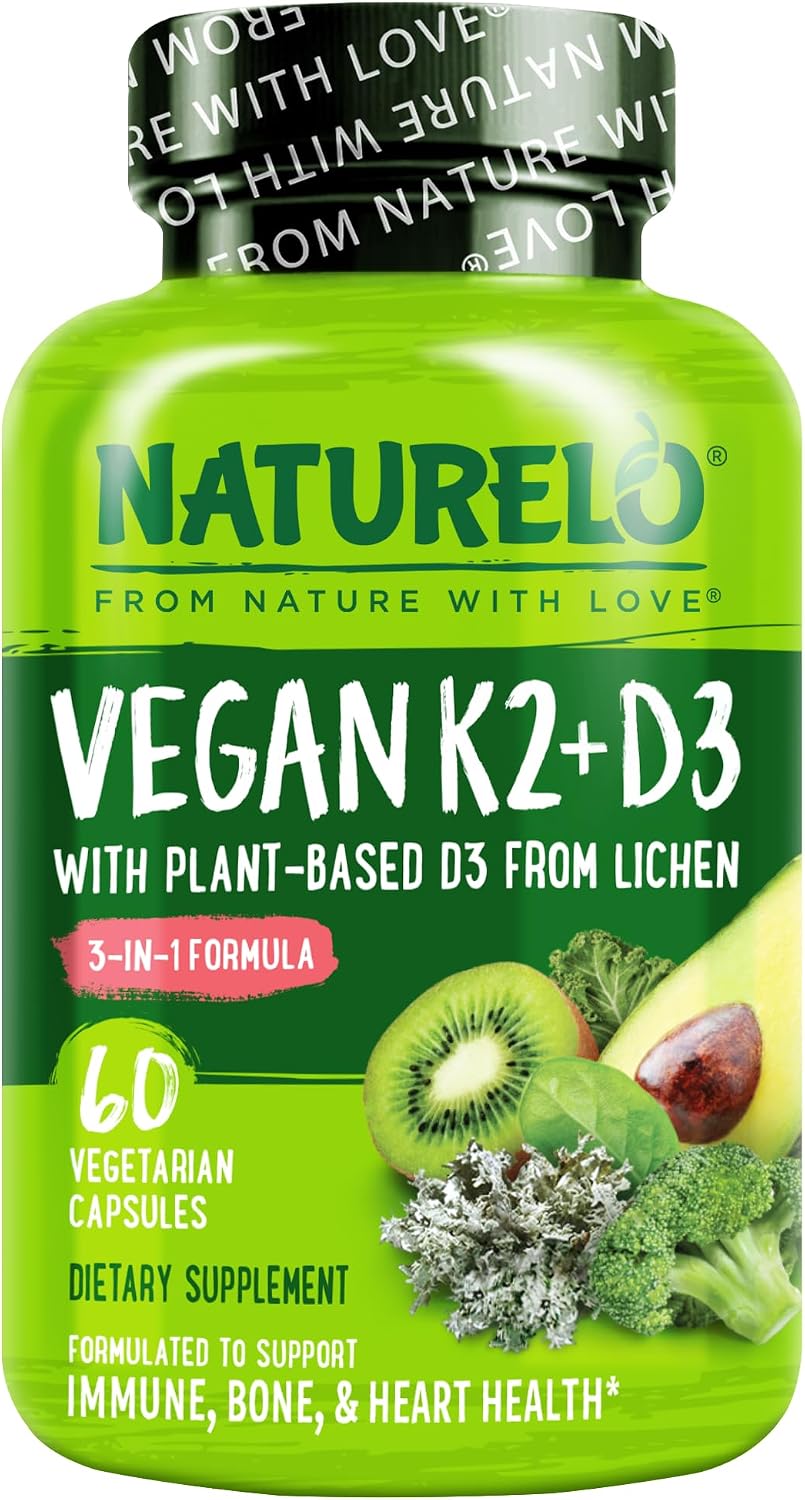 NATURELO Vitamin D3 & K2 - Vegan with Plant-Based D3 from Lichen - Food Supplement for Immune Support, Bone Health, and Heart Health* - Non-GM - Gluten-free - 60 Capsules - görsel 1