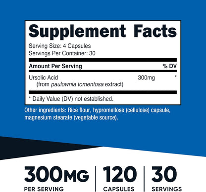 Nutricost Ursolic Acid 300mg, 120 Capsules – Vegetarian, Non-GMO, Gluten-free, Soya-free