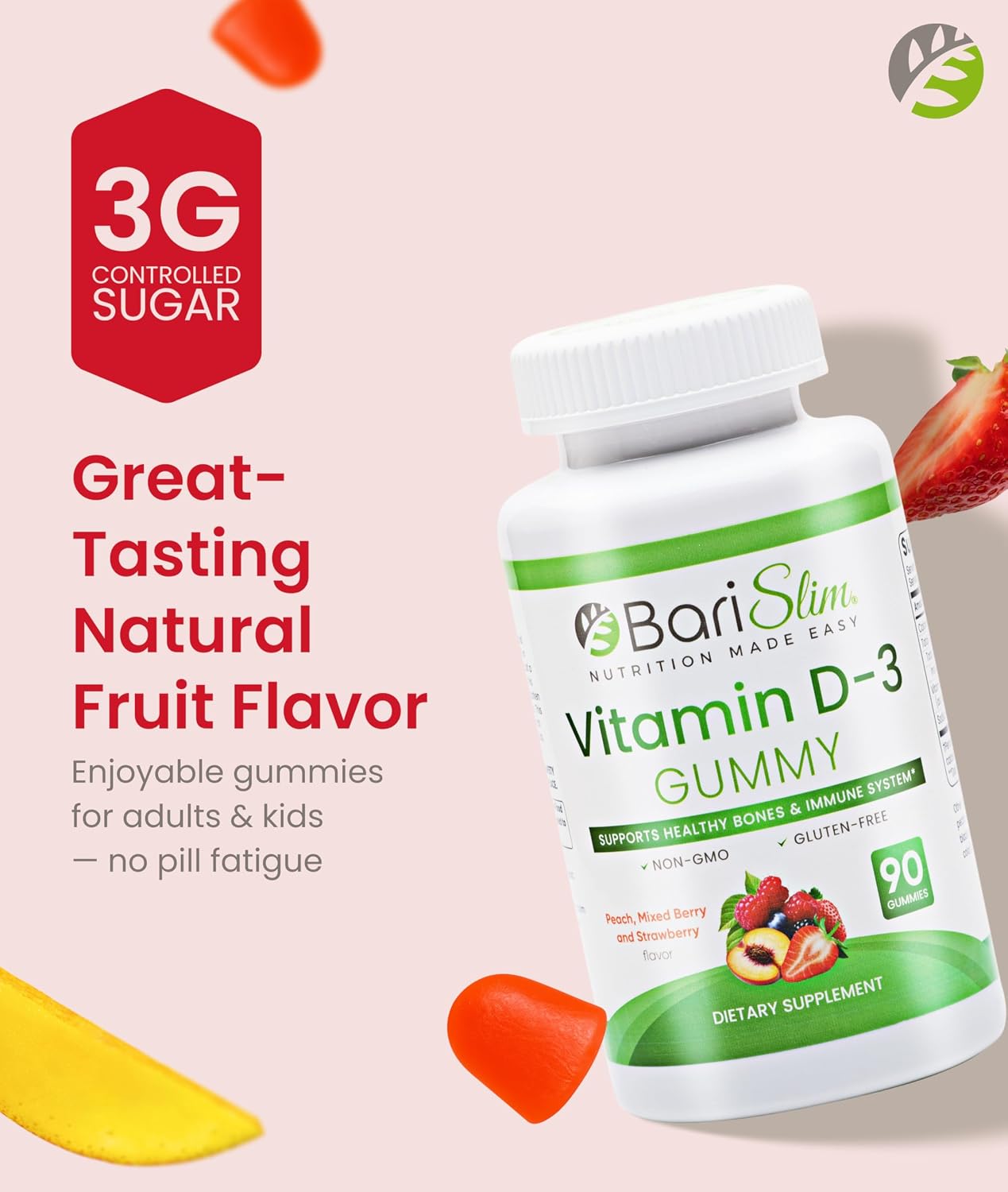 BariSlim Bariatric Vitamin D-3 Gummies - Specially Formulated Gummy Vitamin for Patients After Weight Loss Surgery - Easy to Digest and Great-Tasting Fruit Flavours | 90 Fruit Chews - görsel 4