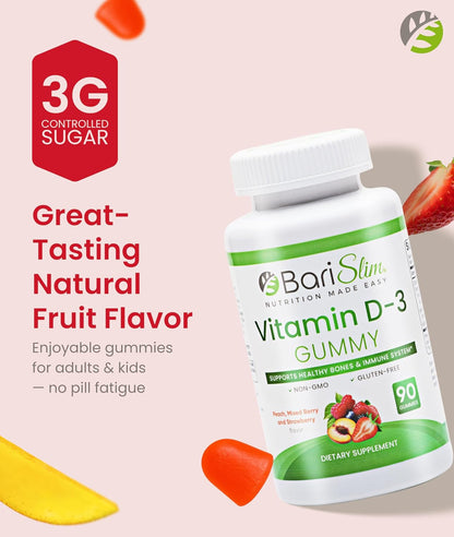 BariSlim Bariatric Vitamin D-3 Gummies - Specially Formulated Gummy Vitamin for Patients After Weight Loss Surgery - Easy to Digest and Great-Tasting Fruit Flavours | 90 Fruit Chews