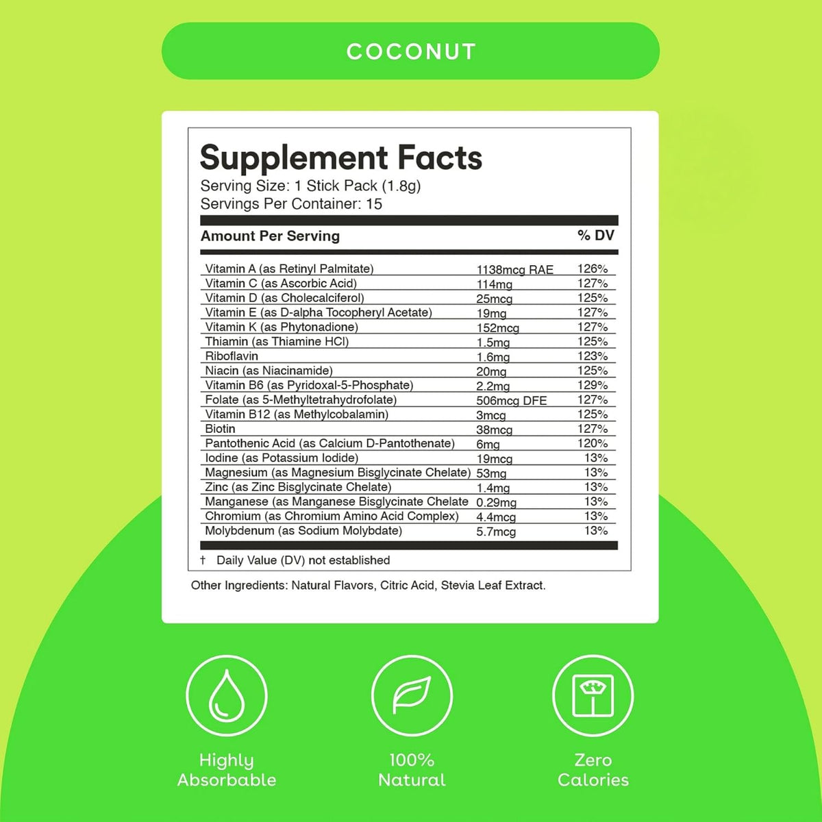 MIXHERS Multi - Women's Multivitamin Drink Mix - Coconut - 15 Packets - görsel 2