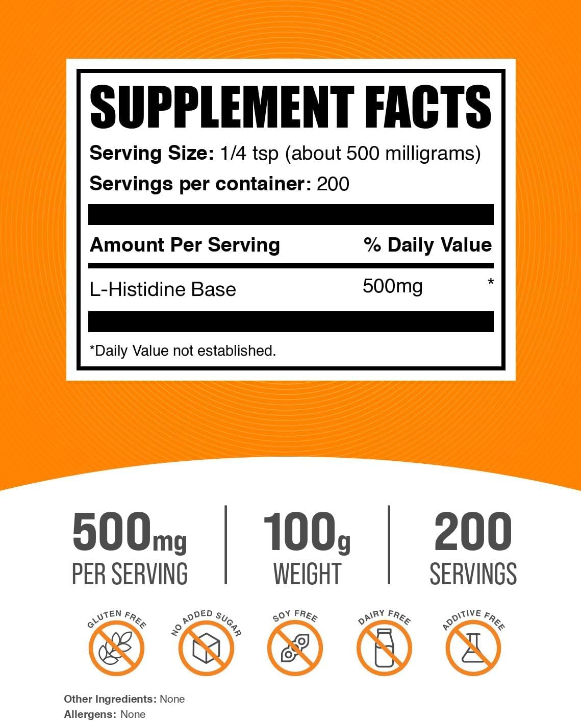 BulkSupplements L-Histidine Powder - Essential Amino Acid Supplement, 500mg per Serving, 100g - görsel 2