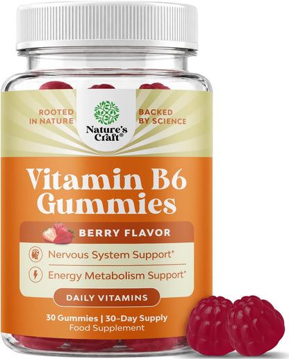 Potent Vitamin B6 Gummies for Adults – Vegan Pyridoxine Chews for Mood, Energy & Immune Support – 30 Count