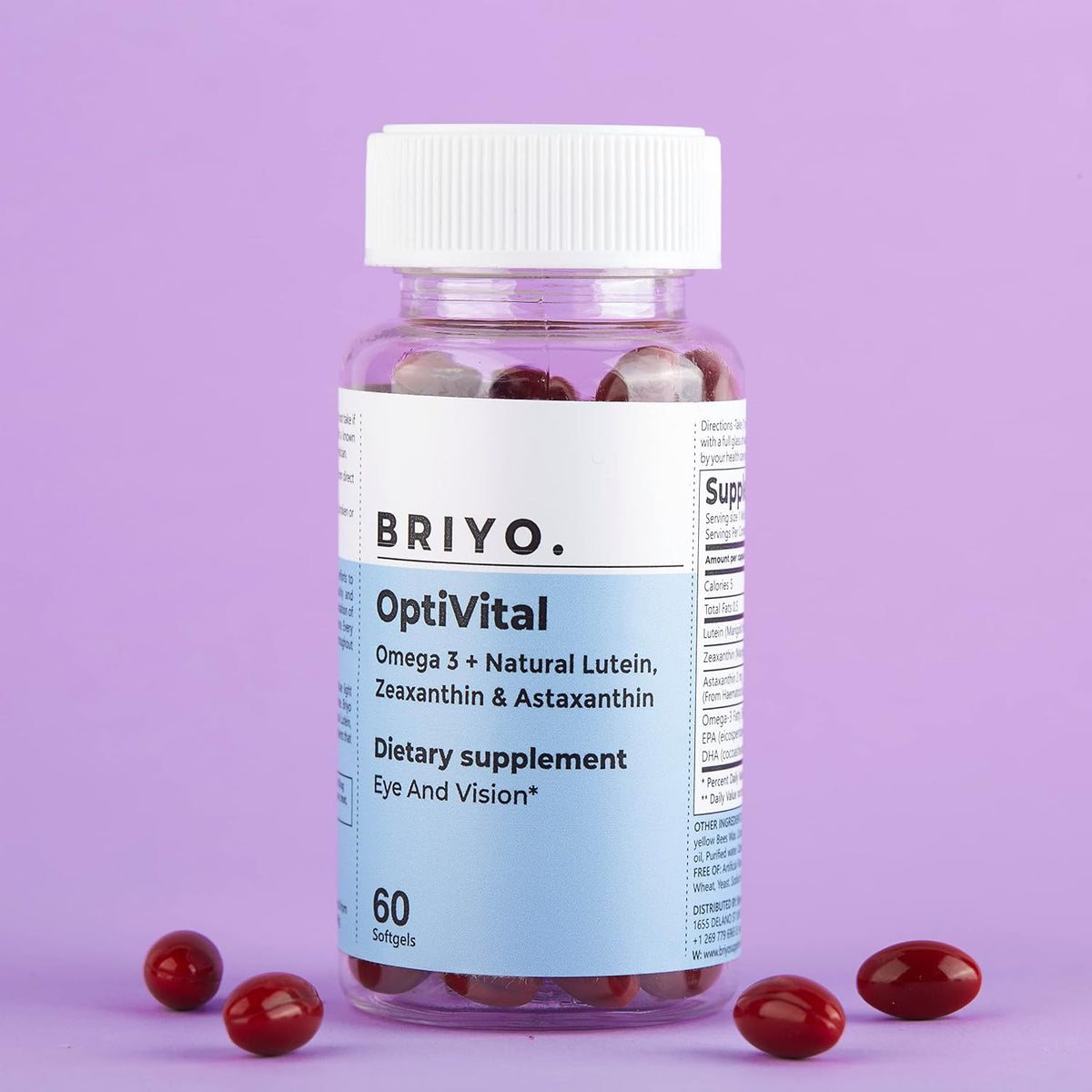 Briyo OptiVital Eye Health Supplement – Natural Lutein, Zeaxanthin, Astaxanthin & Omega-3 – 60 Capsules - görsel 2