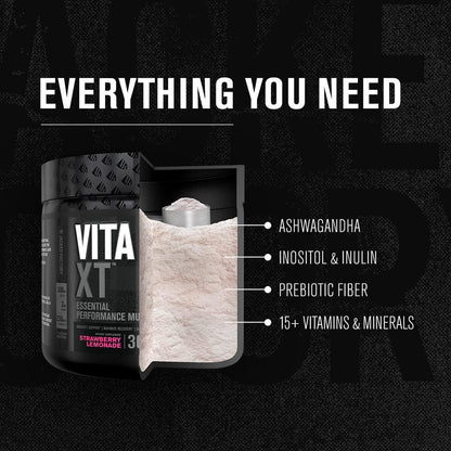 Jacked Factory Vita XT Performance Vitamin Powder - Daily Multivitamin Powder for Men with KSM-66 Ashwagandha, Prebiotic Fibre, and Essential Vitamins - Strawberry Lemonade, 30 Servings