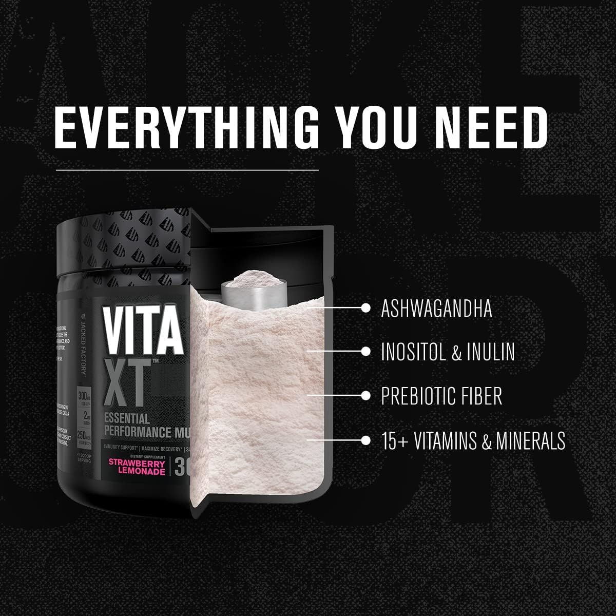 Jacked Factory Vita XT Performance Vitamin Powder - Daily Multivitamin Powder for Men with KSM-66 Ashwagandha, Prebiotic Fibre, Vitamin A, C, D, K, B6, B12, & More - Fruit Punch, 30 Servings - görsel 3