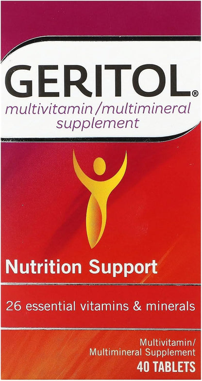 Geritol Multivitamin Food Supplement with B-Vitamins, Antioxidants, Vitamins C, E, D & Iron, 26 Essential Vitamins & Minerals, Gluten-Free, Non-GMO, 40 Tablets