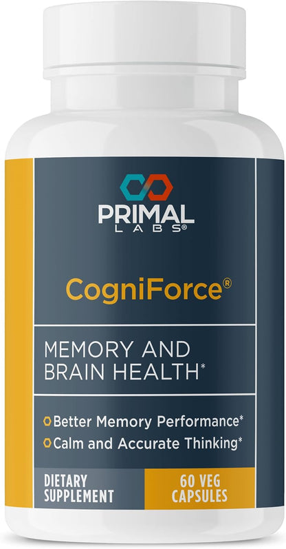 Primal Health CogniForce - Memory & Brain Health Food Supplement with Acetyl L-Carnitine, Ginkgo, and Ashwagandha - 60 Capsules