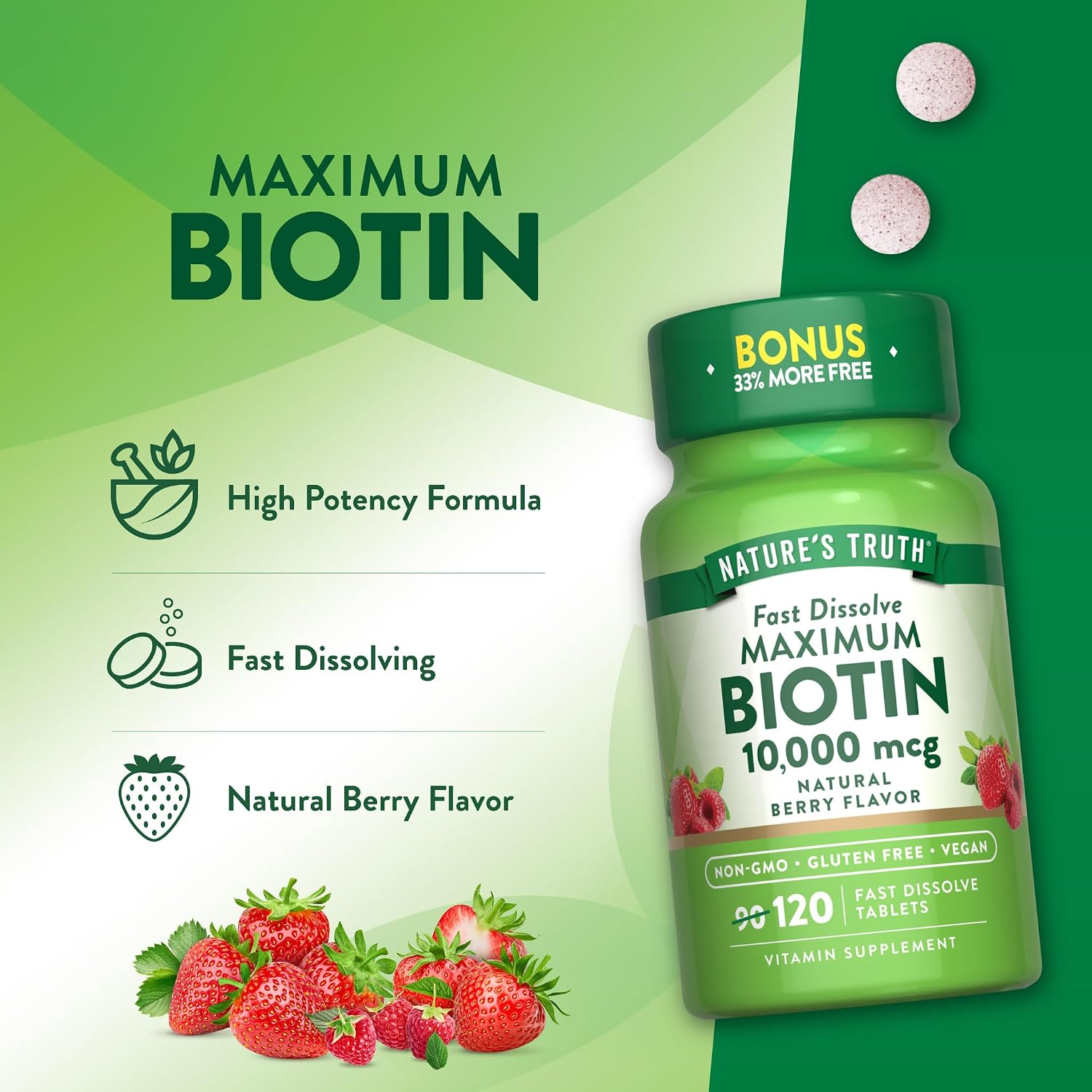 Nature's Truth Biotin 10,000mcg High Strength Fast Dissolve Tablets - görsel 5