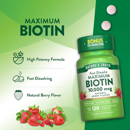 Nature's Truth Biotin 10,000mcg High Strength Fast Dissolve Tablets