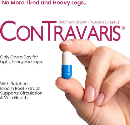 CONTRAVARIS - Promotes Healthy Circulation & Leg Vein Support Supplement with Ruscus Aculeatus, Supports Leg Health - 60 Capsules
