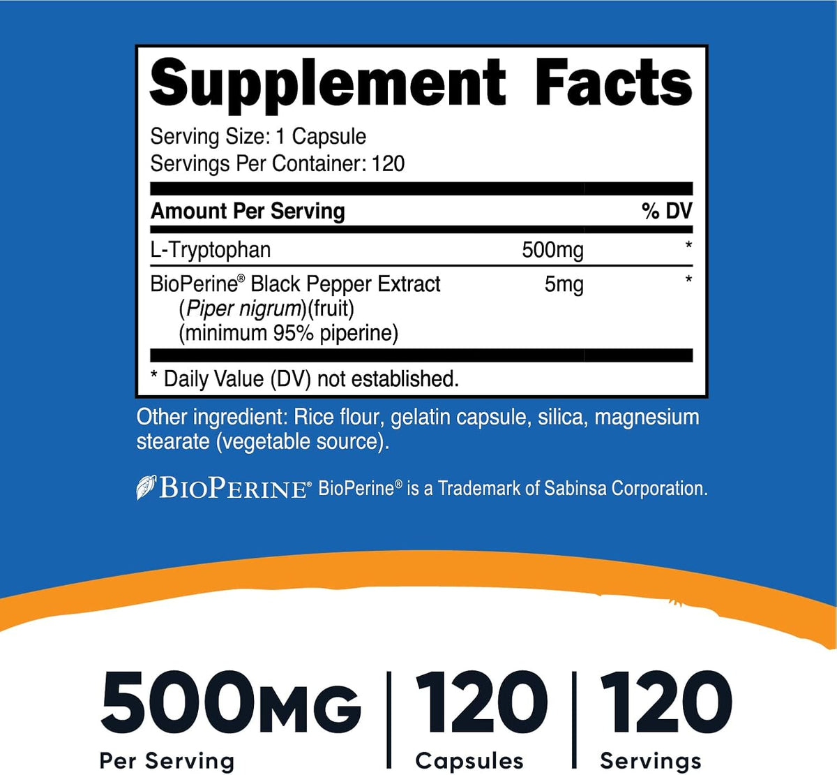 Nutricost L-Tryptophan 500mg, 240 Capsules (2 x 120) - görsel 2