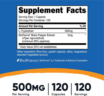 Nutricost L-Tryptophan 500mg, 240 Capsules (2 x 120)