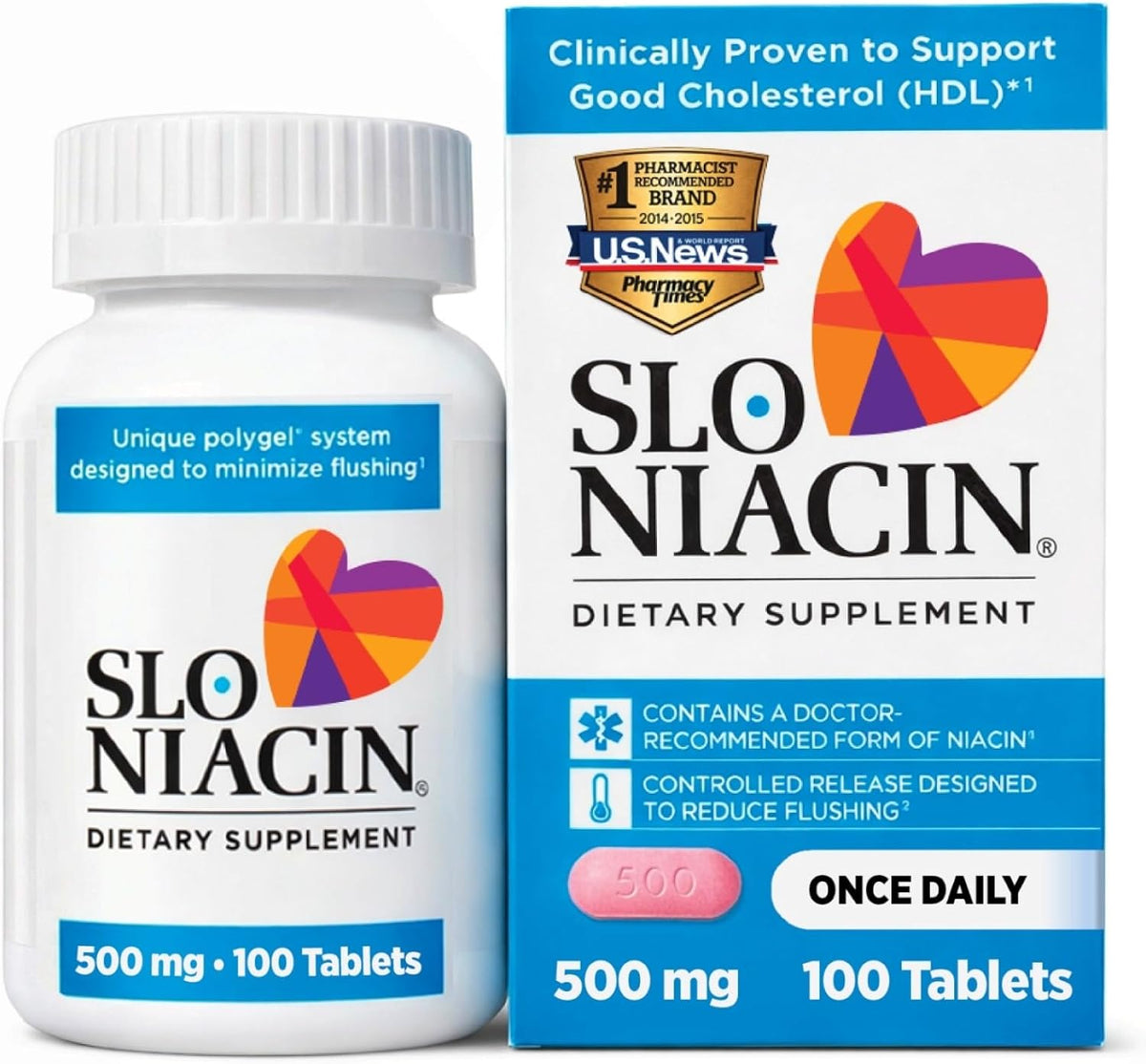 Slo-Niacin Slow Release Niacin 500mg – Vitamin B3 Food Supplement for Daily Wellness – 100 Tablets - görsel 1
