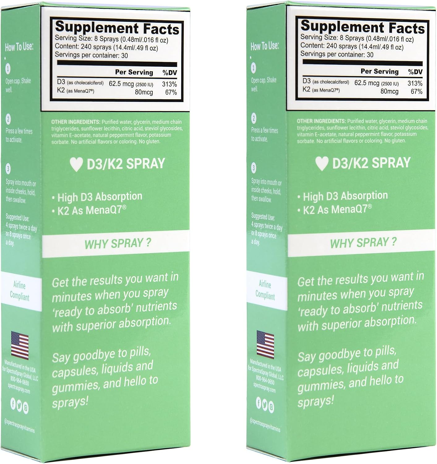 Spectraspray Vitamin D3 + K2 Spray (2 Pack) – MenaQ-7 K2 Oral Liquid, 60 Day Supply - görsel 2