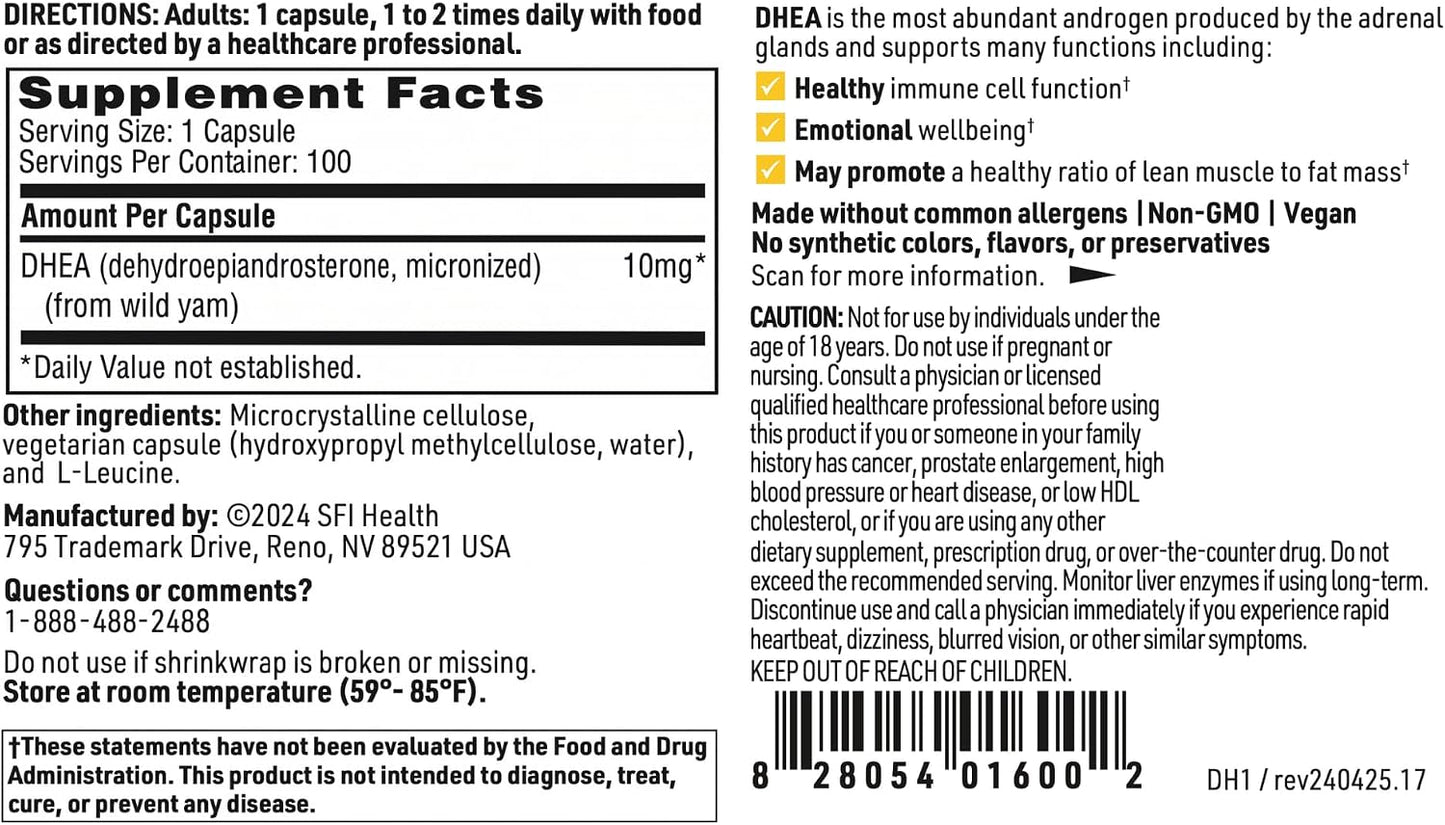 Klaire Labs DHEA 10mg - Dehydroepiandrosterone from Wild Yam - Micronised for Superior Absorption - Soya-Free, Hypoallergenic - 100 Capsules - görsel 6