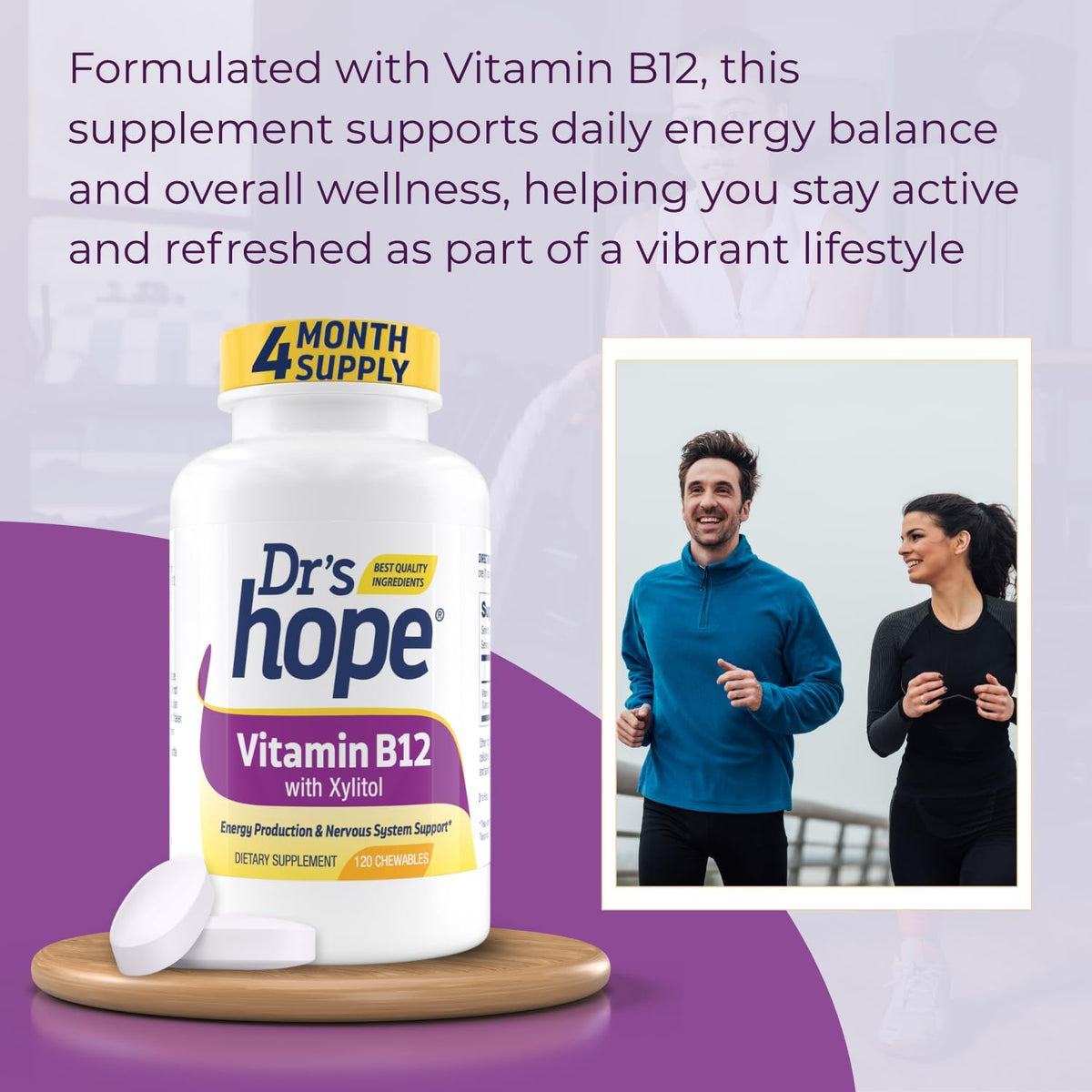 Dr's Hope Vitamin B12 1000 mcg Chewable Tablets, 120 Tablets – 4-Month Supply - görsel 3