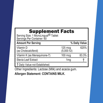 Superior Source Vitamin D3 5,000 IU with K2 (MK-7) 100 mcg - MicroLingual Quick Dissolve Tablets, 60 Count