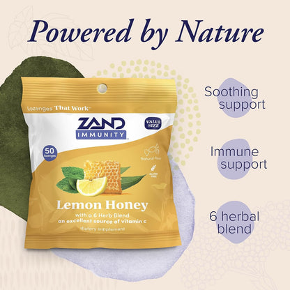 ZAND Immunity Lemon Honey Throat Lozenges with Vitamin C and Organic Honey – 2 Pack (50 Lozenges Each)