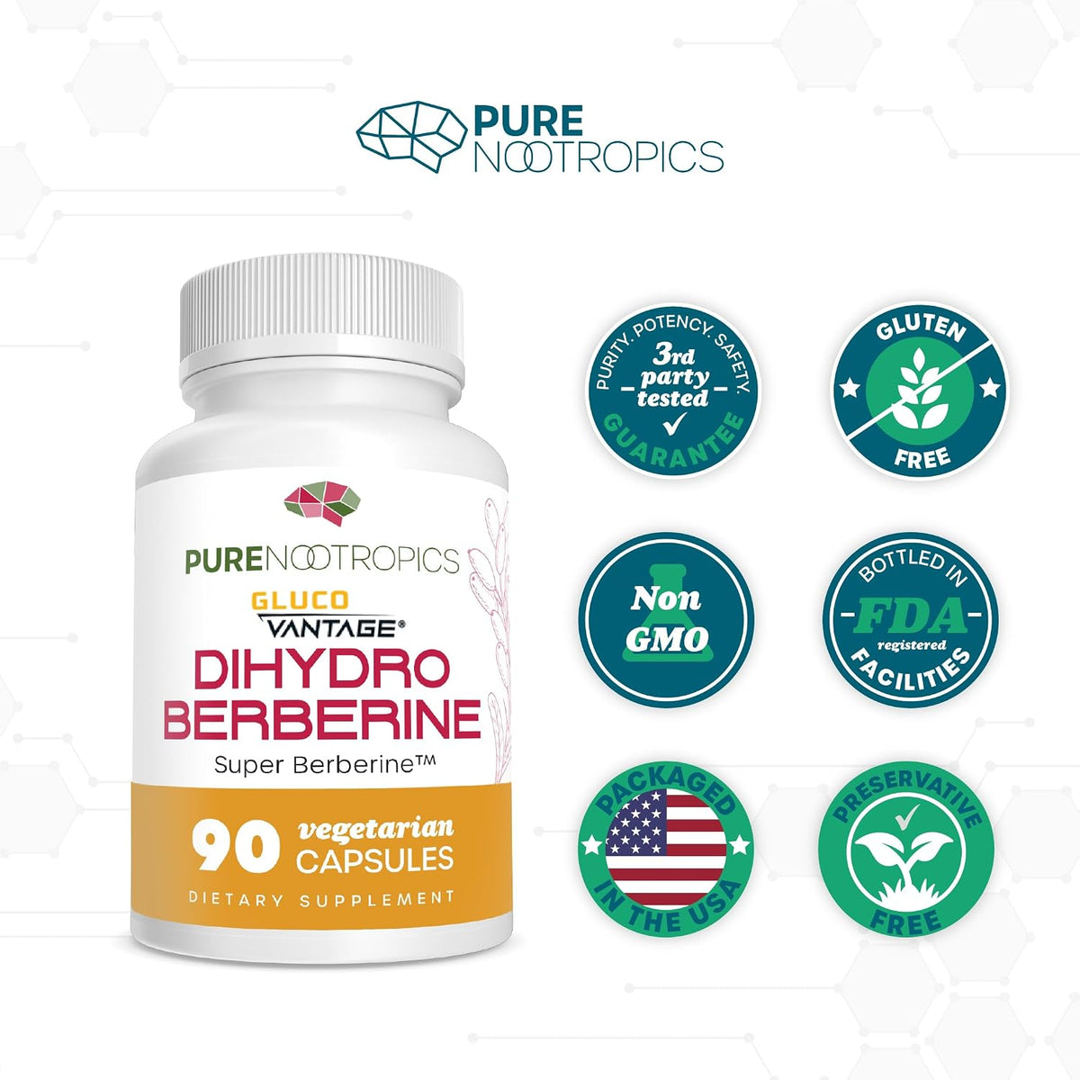 Pure Nootropics Dihydroberberine Food Supplement (GlucoVantage) 100 mg, 90 Capsules - Super Berberine - görsel 8