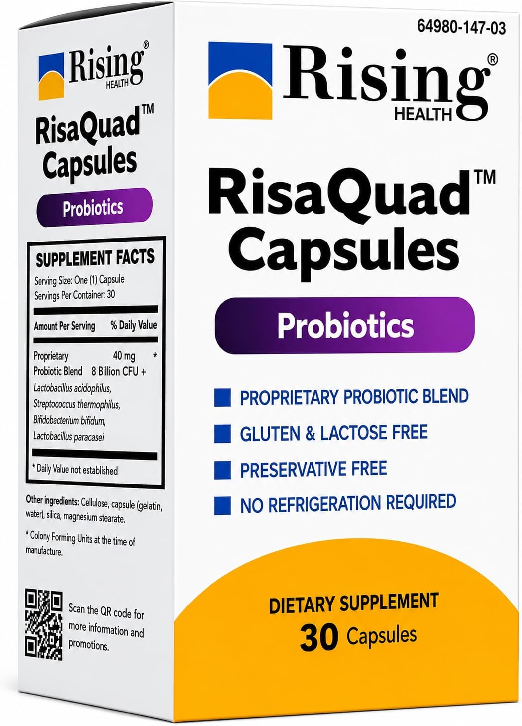 Rising Health RisaQuad™ Probiotic Capsules – 8 Billion CFU for Digestive Health, 30 Capsules - görsel 1