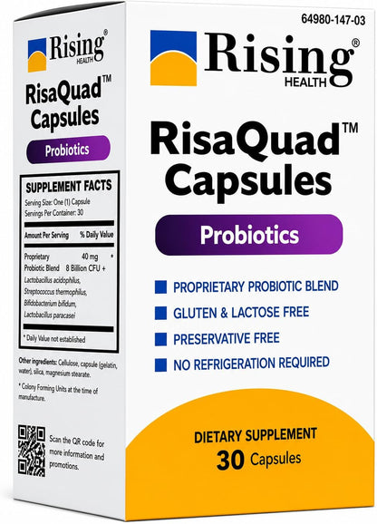 Rising Health RisaQuad-2 Double Strength Probiotic Capsules – 16 Billion CFU+, 30 Capsules