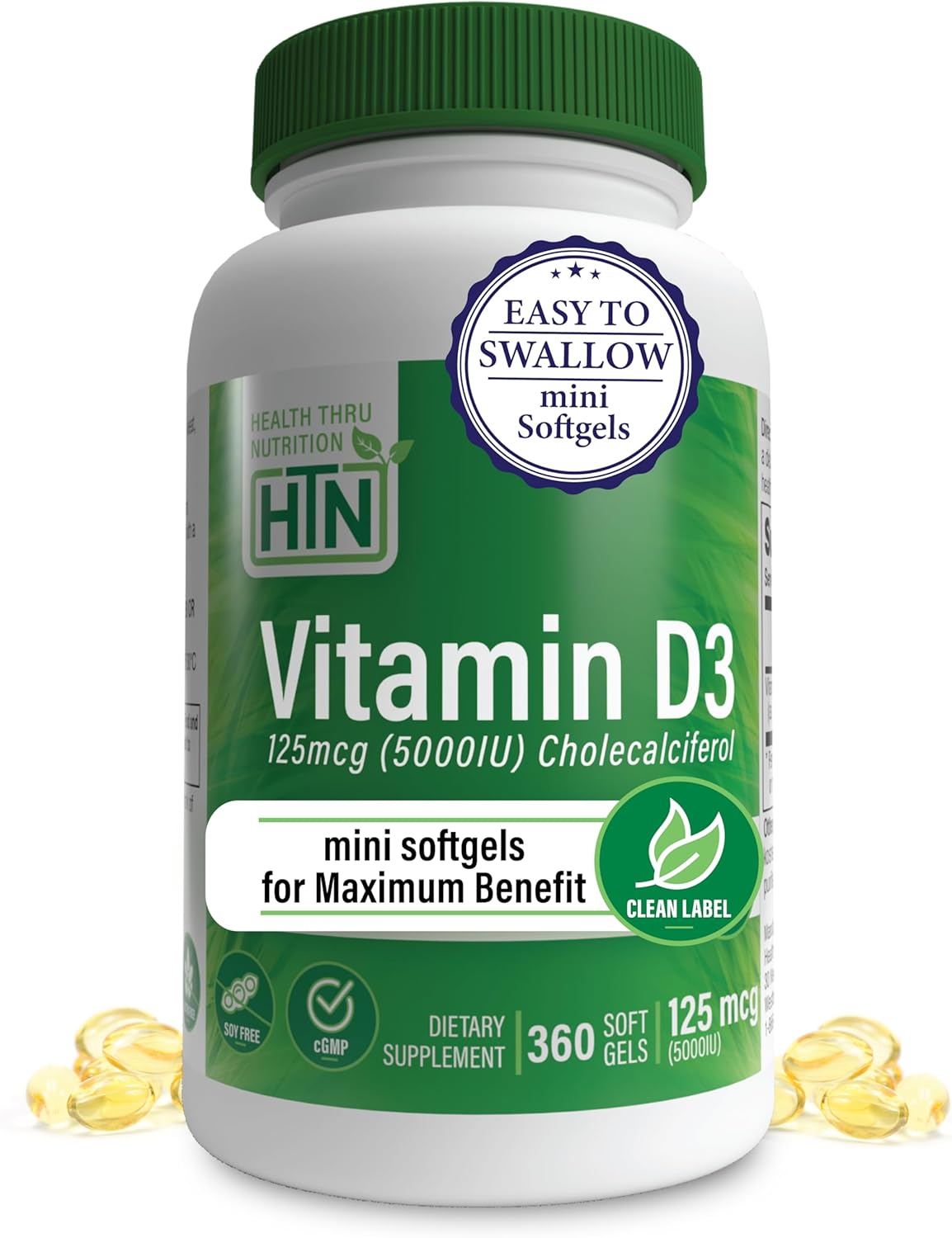 Health Thru Nutrition Vitamin D3 2000 IU 365 Mini Softgels - Year Supply, Non-GM, Pharmaceutical Grade in EVOO - görsel 7
