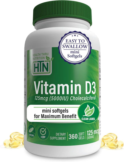 Health Thru Nutrition Vitamin D3 2000 IU 365 Mini Softgels - Year Supply, Non-GM, Pharmaceutical Grade in EVOO