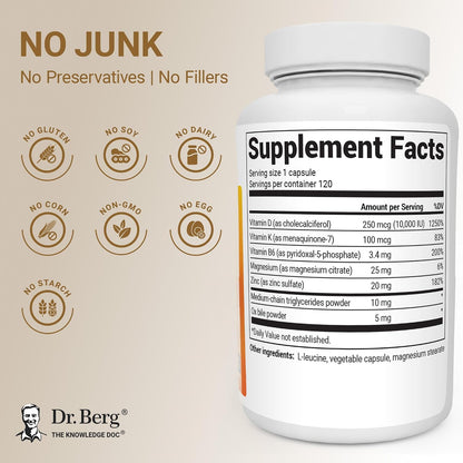Dr. Berg Maximum Strength 7-in-1 Vitamin D3 K2 10,000 IU - 120 Capsules