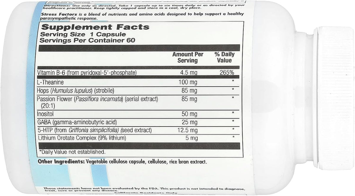 Nutra BioGenesis Stress Factors - Occasional Stress Support Supplement with GABA, L-Theanine and Vitamin B6, 60 Veggie Capsules - görsel 2
