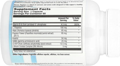 Nutra BioGenesis Stress Factors - Occasional Stress Support Supplement with GABA, L-Theanine and Vitamin B6, 60 Veggie Capsules