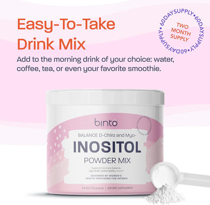 Binto Inositol Powder Mix – 60-Day Supply – 40:1 Myo and D-Chiro Inositol – Supports Hormone Balance and Ovulation – Preservative-Free