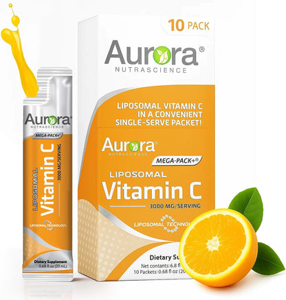Aurora Nutrascience Liposomal Liquid Vitamin C – Immune System Support, 1000mg, Sugar Free, 30 Packets, Orange