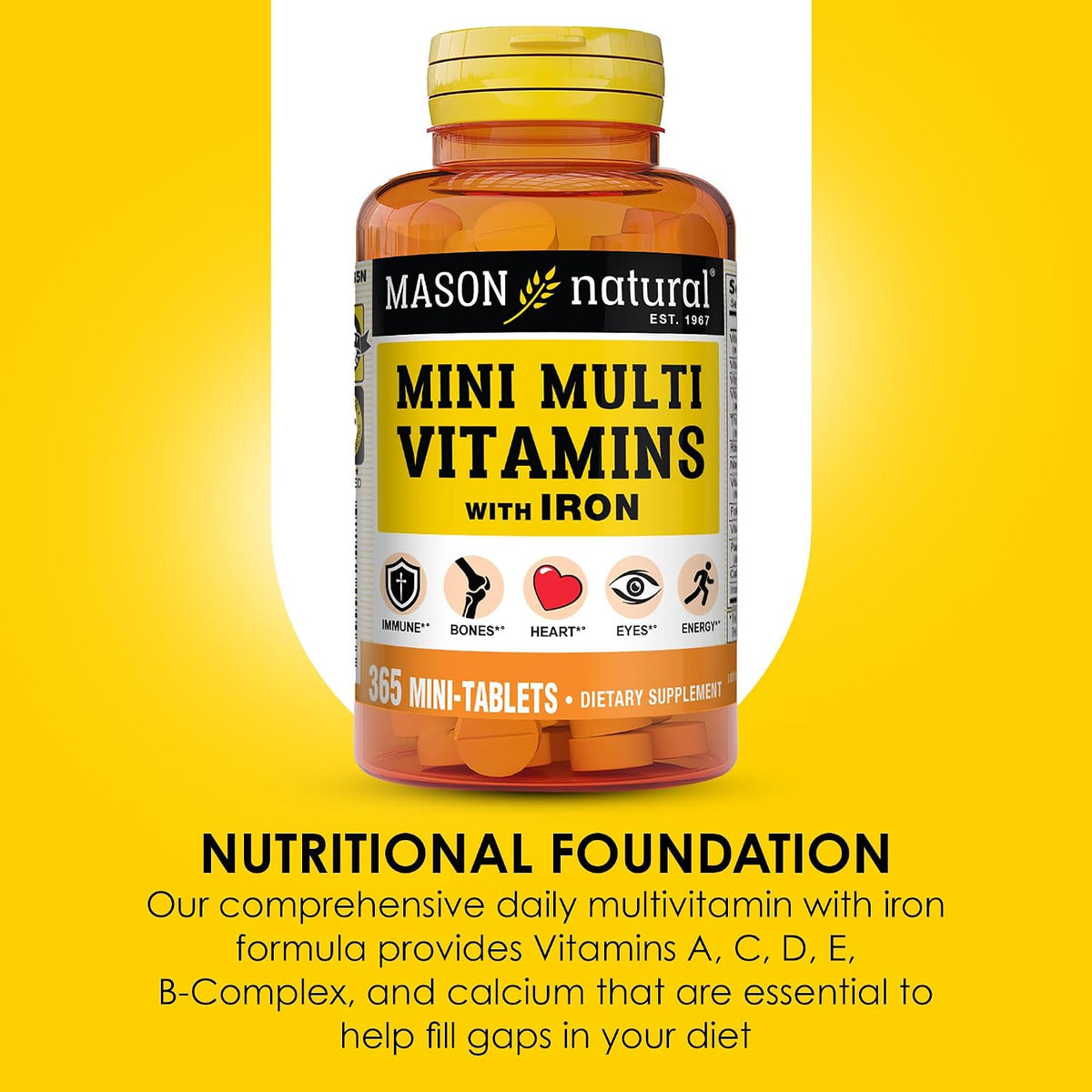 MASON NATURAL Mini Multivitamin with Iron, 365 Tablets (1 Year Supply) - görsel 4