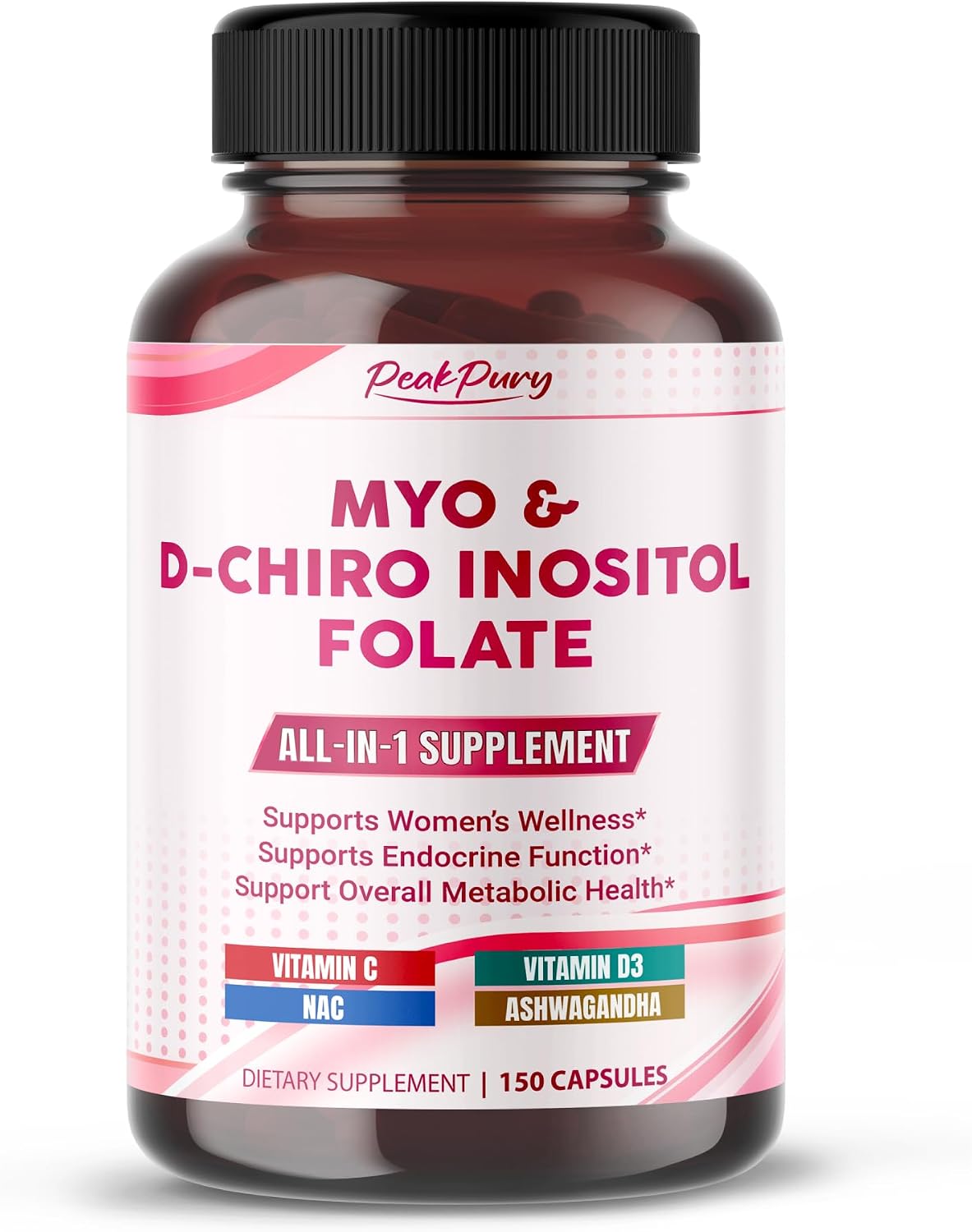 PEAKPURY Ultra Myo & D-Chiro Inositol with Folate, Vitamins C & D3 - 150 Capsules - görsel 1