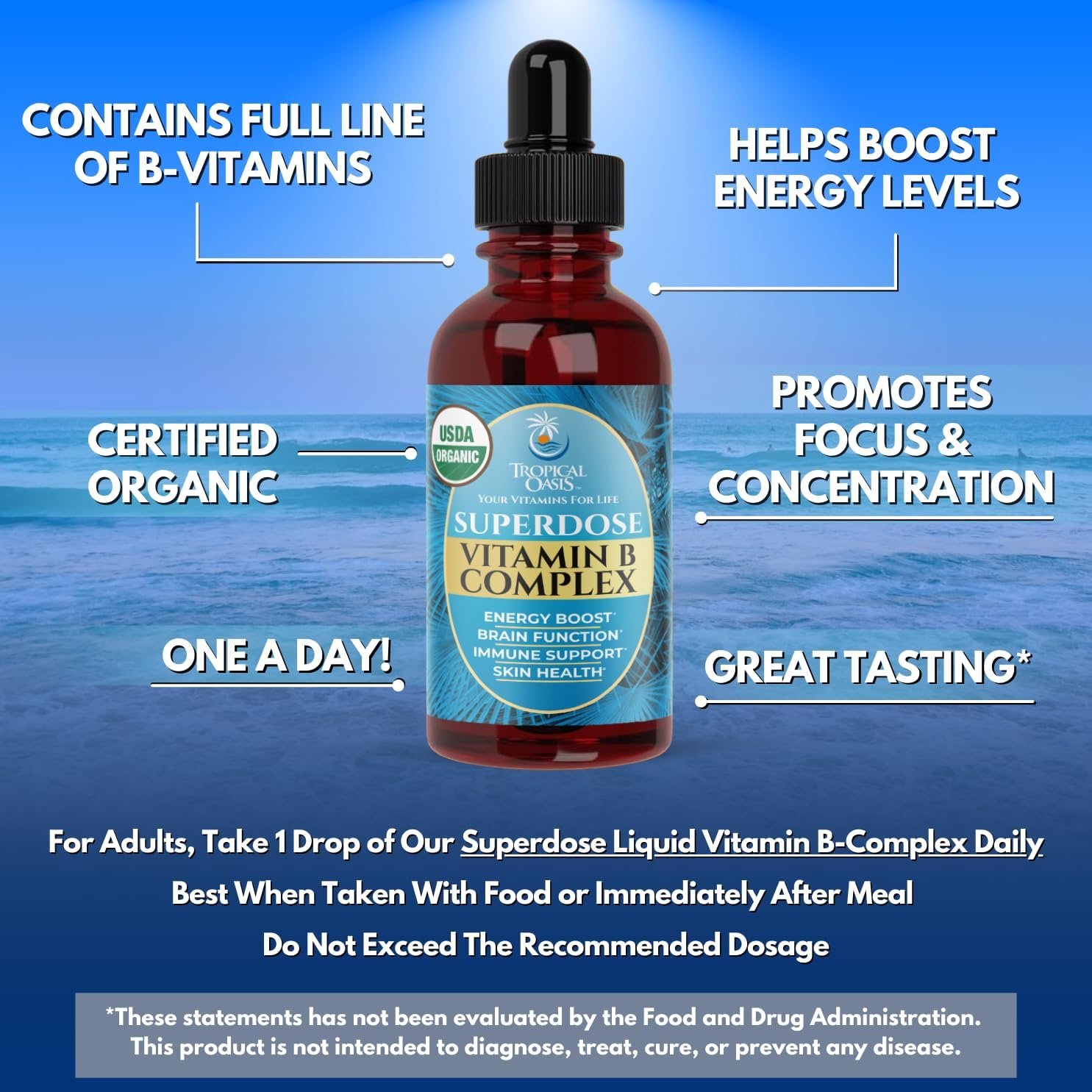 Superdose Organic Vitamin B Complex Liquid Drops - 125,000% NRV Vitamin B12, Energy Support, Organic, Vegan, Non-GMO, 60 Servings - görsel 4