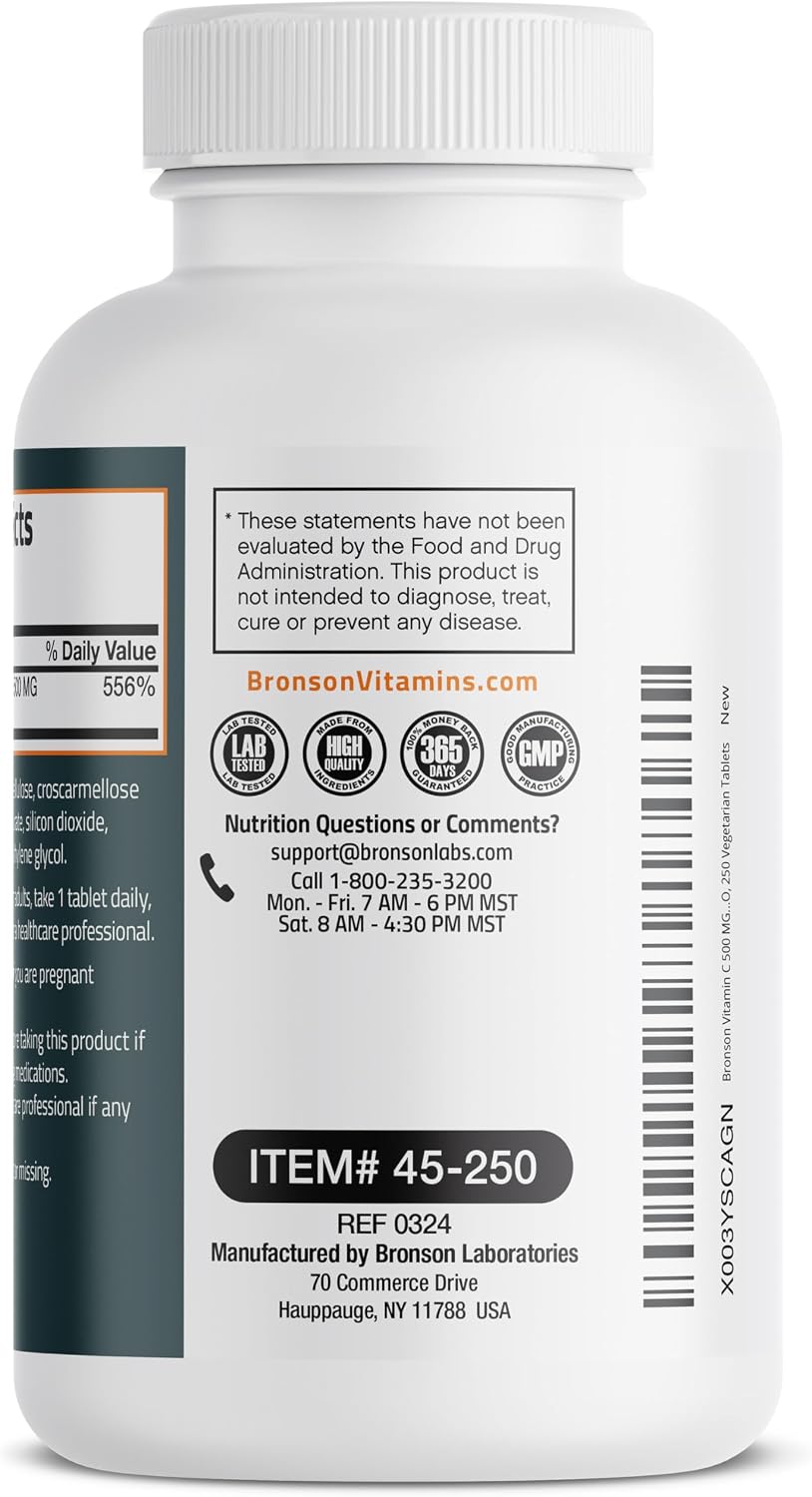 Bronson Vitamin C 500 mg – Supports Immune Function & Antioxidant Protection, Non-GM, 250 Vegetarian Tablets - görsel 7