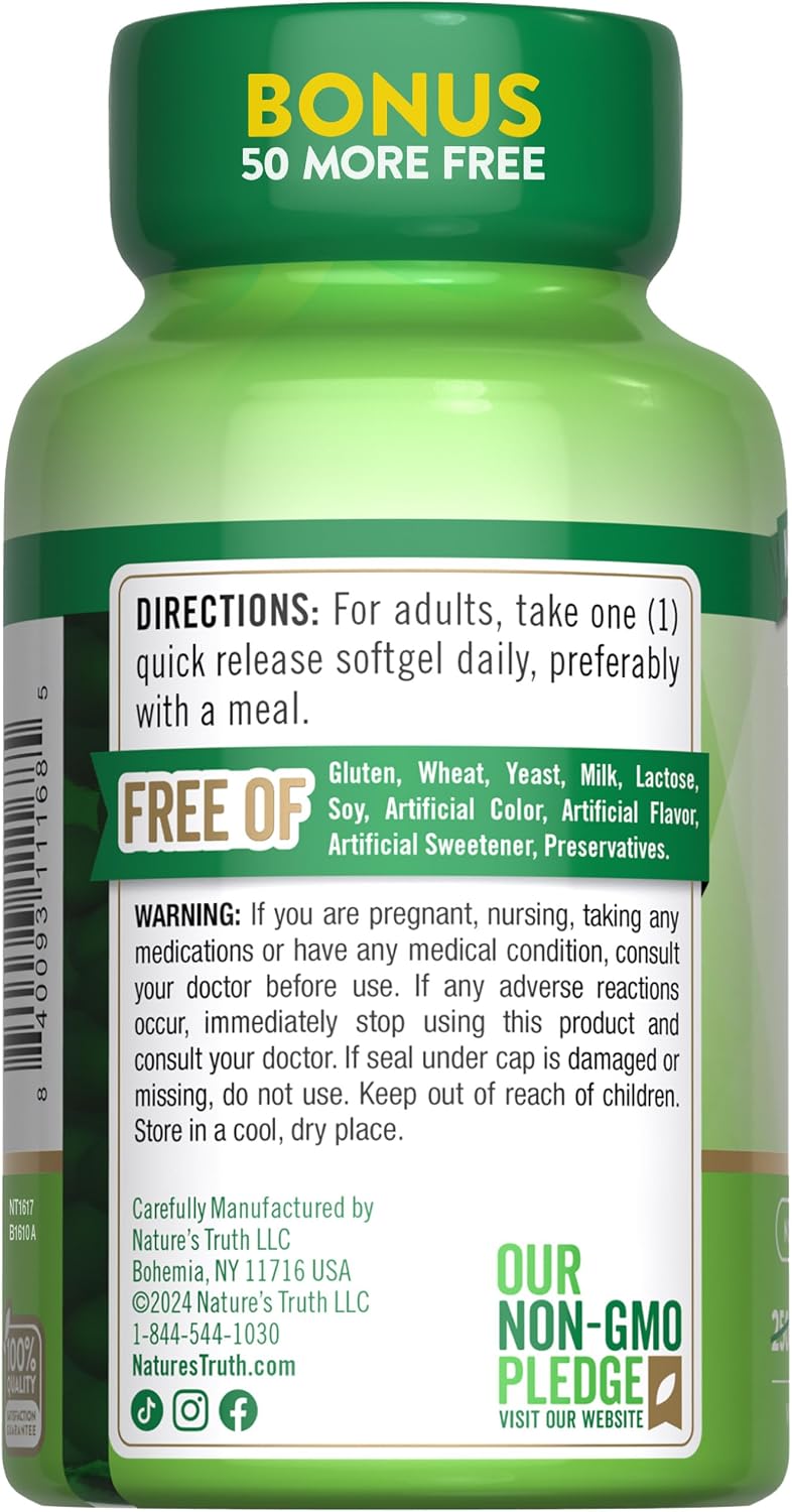 Nature's Truth Vitamin D3 5000 IU (125 mcg) - 300 Softgels - High Potency Vitamin D Supplement - görsel 7