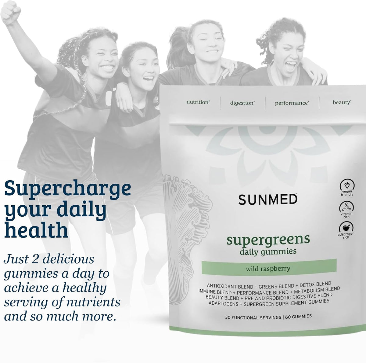 SUNMED Supergreens Daily Gummies - Wellness Blend, Wild Raspberry, 60 Count - görsel 7