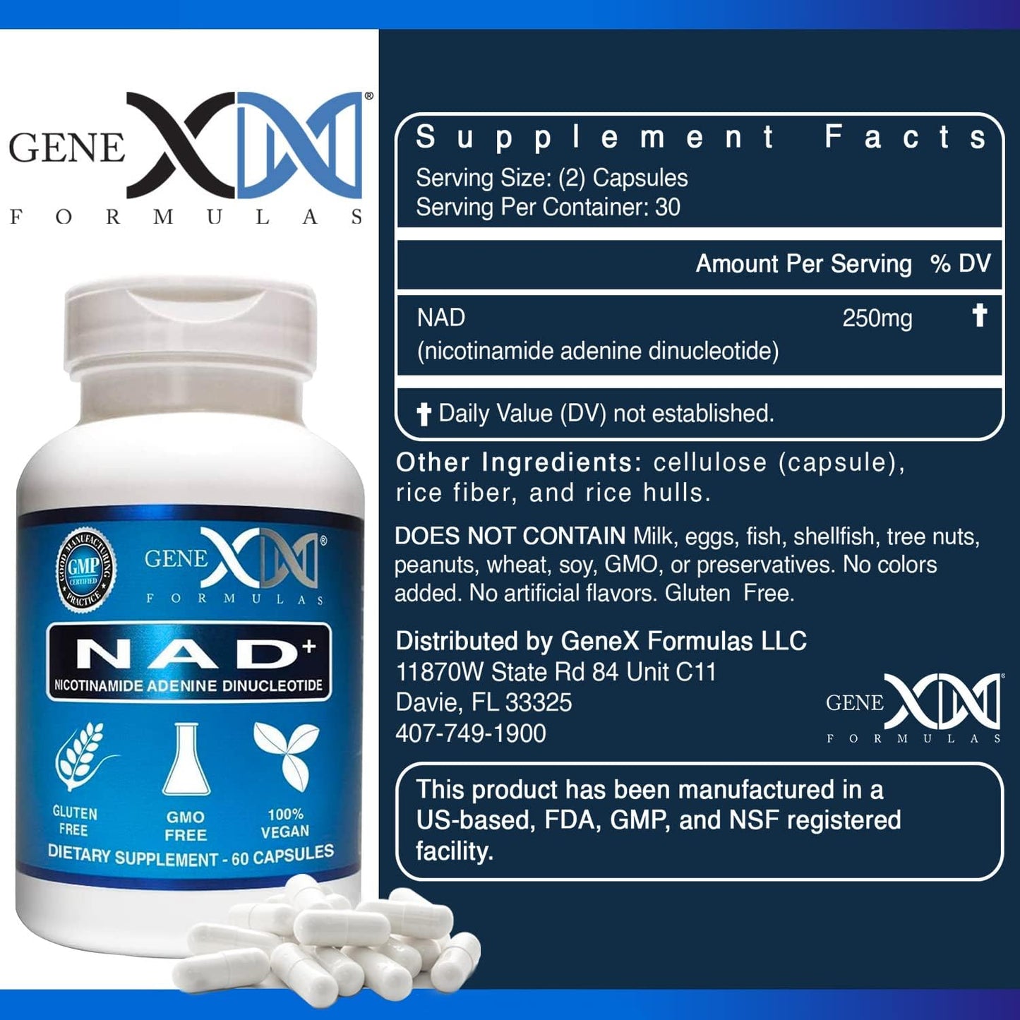 Genex Formulae NAD+ 250mg – Actual NAD+ Supplement, 60 Capsules - görsel 2