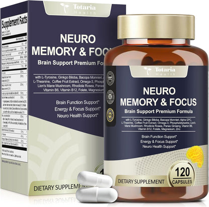 25 in 1 Brain Supplements for Memory and Focus - Nootropic Cognitive Support with L-Tyrosine, Bacopa Monnieri, Ginkgo Biloba, Alpha GPC - Non-GMO, Gluten-free