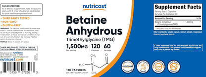 Nutricost Betaine Anhydrous Capsules 1500mg - 120 Capsules
