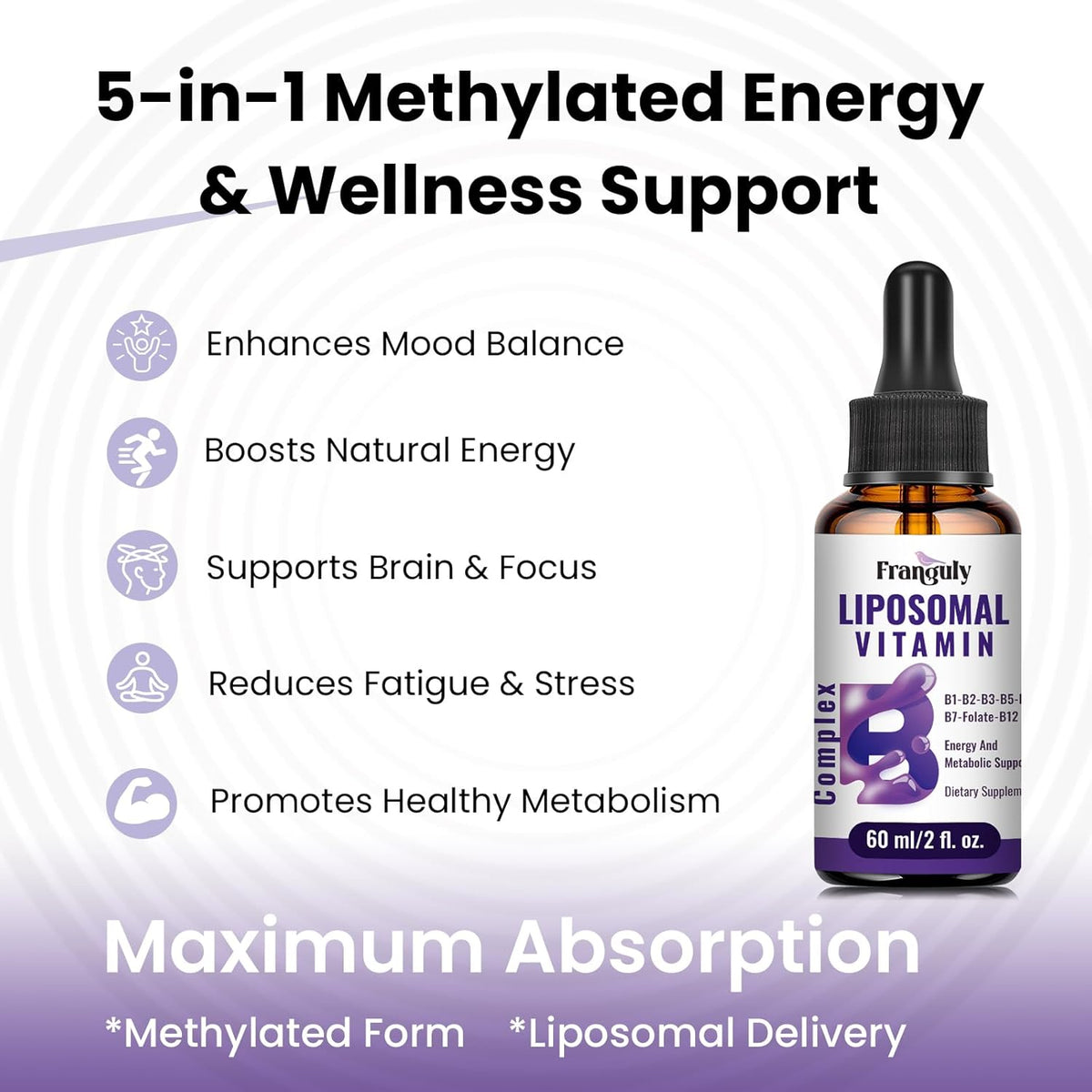 Franguly Liposomal B Complex - All B Vitamins, Methylated B12, Liquid Drops, 60 ml - görsel 5