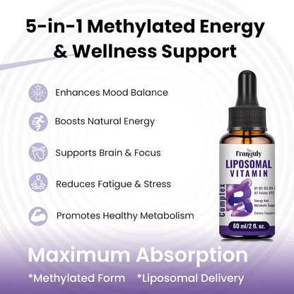 Franguly Liposomal B Complex - All B Vitamins, Methylated B12, Liquid Drops, 60 ml