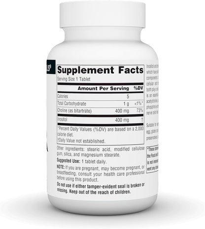 Source Naturals Inositol & Choline – Supports Normal Nerve Function* – 800 mg – 50 Vegetarian Tablets