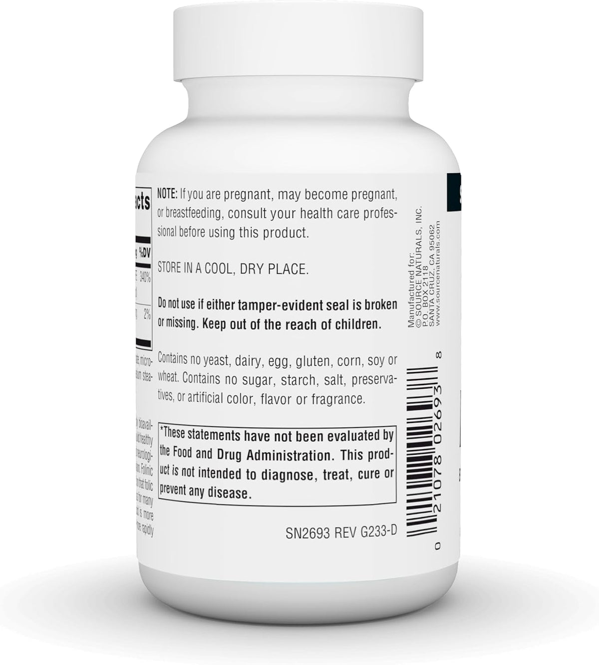Source Naturals MegaFolinic - Bioactive Folic Acid, 800 mcg, 240 Tablets - görsel 3