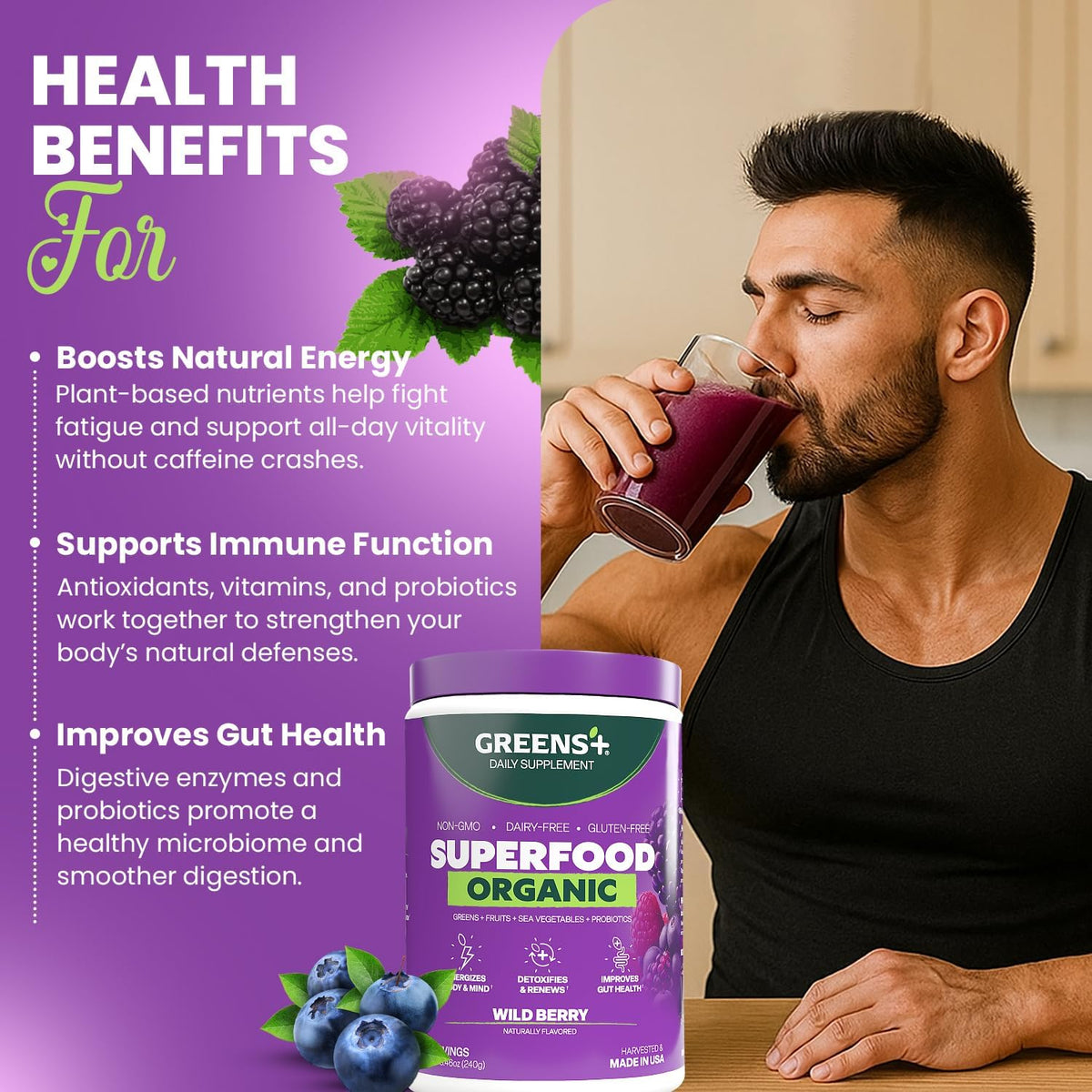 Greens+ Organic Wild Berry Superfood Powder - görsel 6