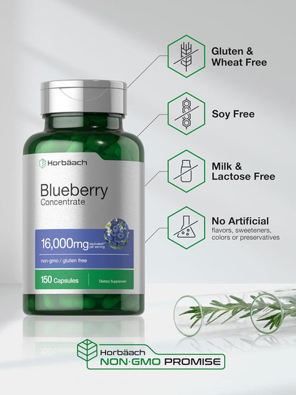 Horbäach Blueberry Concentrate Extract, 150 Capsules (Non-GMO, Gluten-free)